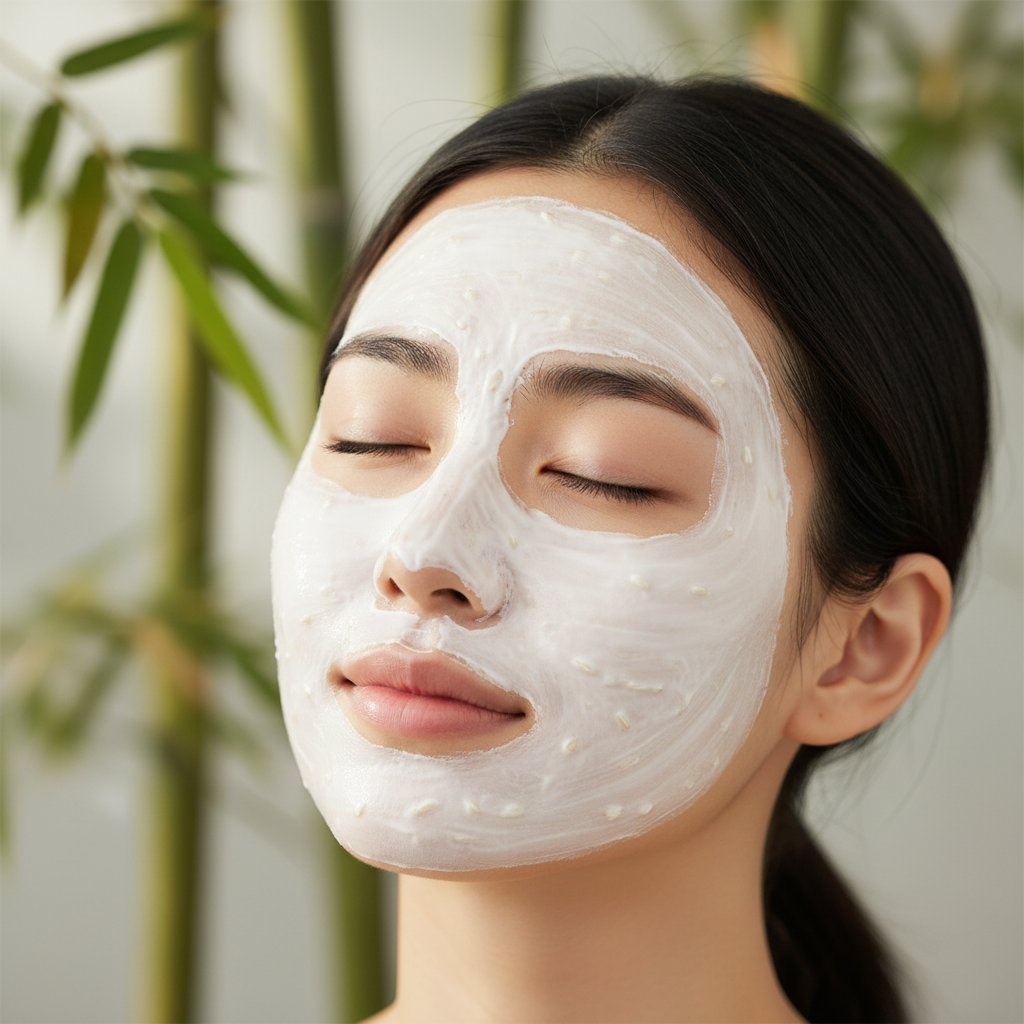 Close-up with rice mask applied