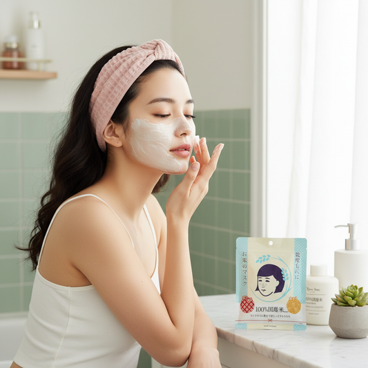 Korean girl applying rice mask